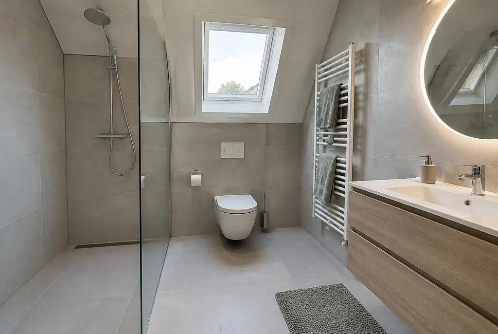 Lekdetectie Haarlem – droge badkamer met inloopdouche na herstel
