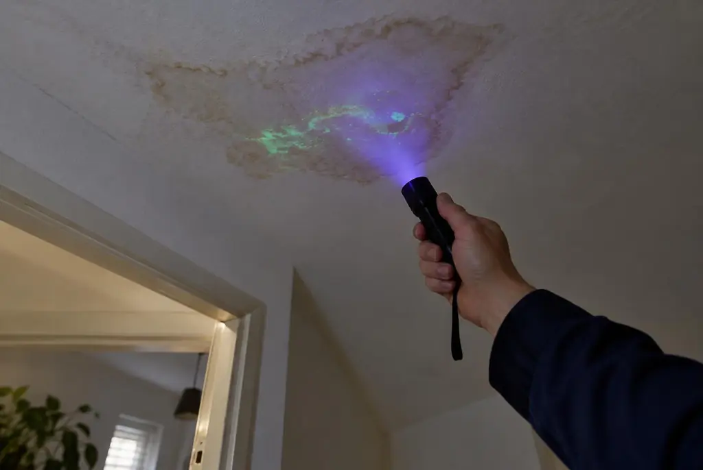 Lekdetectie Haarlem – kleurstof controleren op het plafond met uv-licht