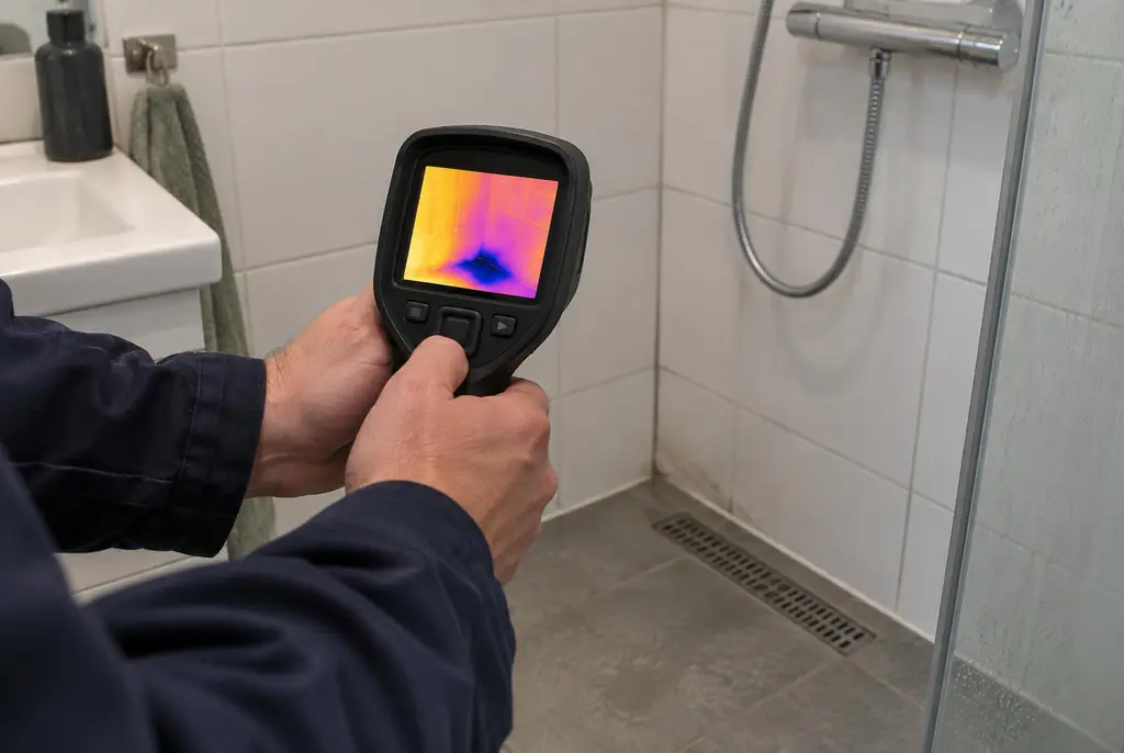 Lekdetectie Haarlem – lekdetectiespecialist met warmtebeeldcamera in een badkamer