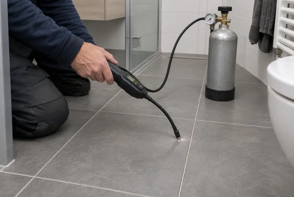Lekdetectie Haarlem – technicus spoort met tracergas een lekkage op in de vloer