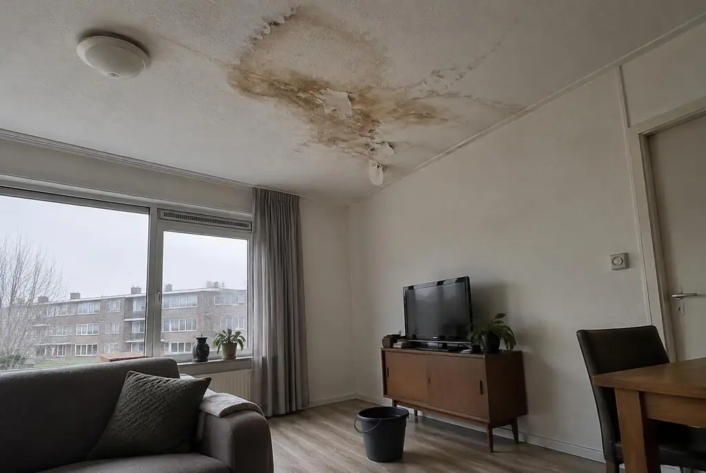 Lekdetectie Haarlem – vochtplek op het plafond onder een badkamer